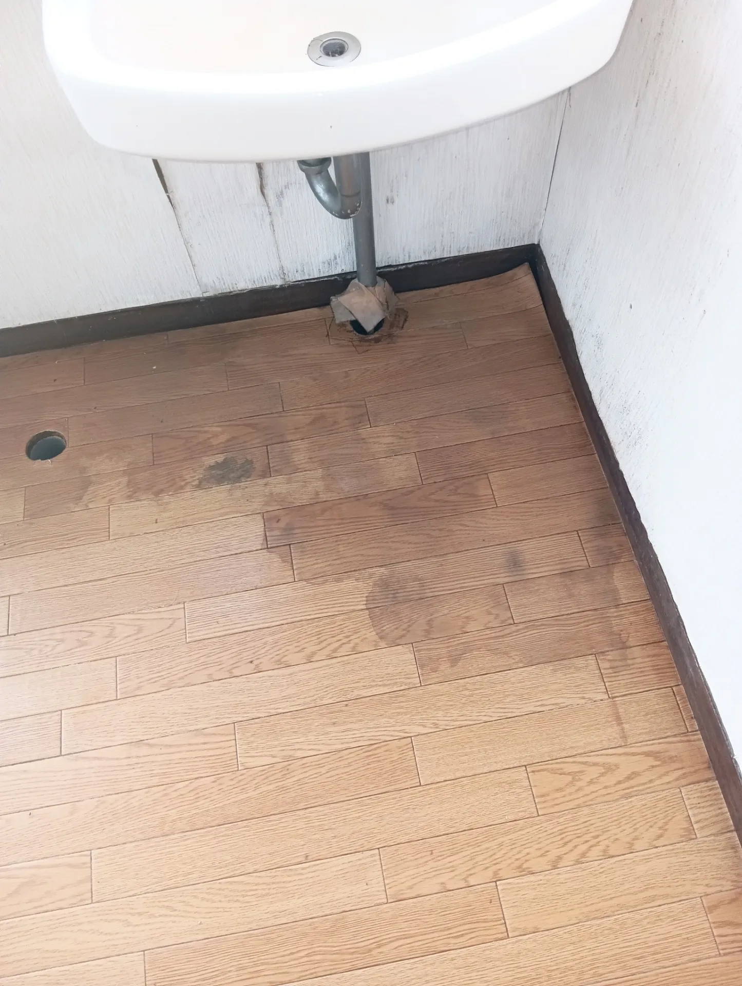 賃貸戸建ての洗面所の床と壁の貼り替え